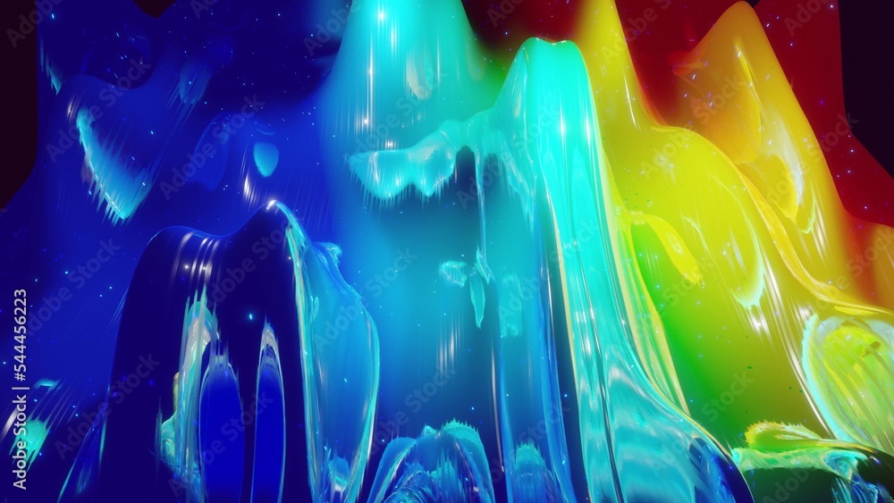 Aufkleber 3d rendering. abstract 3d surface with beautiful waves, luminous sparkles and bright rainbow color g
