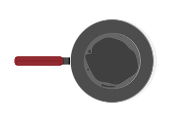Vector illustration of a frying pan in a flat style. Frying pan with red handle with sunflower oil
