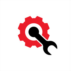 Gear and wrench illustration logo design with letter Q concept. Letter Q logo design.