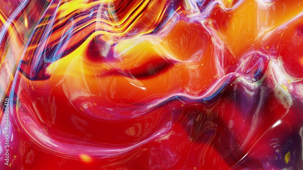 Aufkleber 3d render. liquid red yellow orange pattern like waves. 3d stylish abstract bg of wavy surface like 