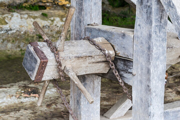 System de levage antique, gros plan d'une machine