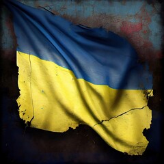 Tattered, worn flag of Ukraine. Ukrainian colors grunge  war background. - obrazy, fototapety, plakaty