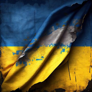 Tattered, worn flag of Ukraine. Ukrainian colors grunge  war background.