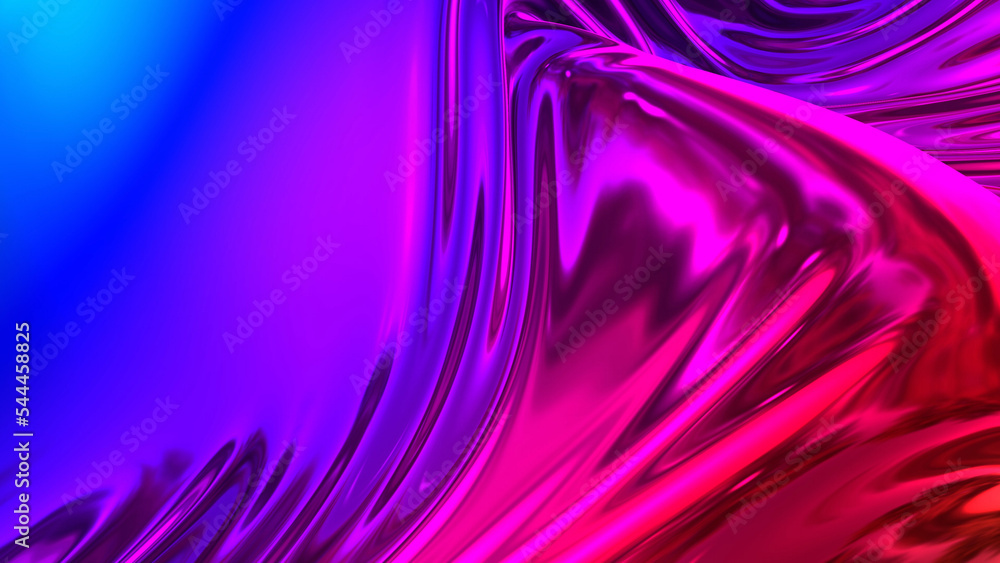 Aufkleber 3d render beautiful folds of foil with gradient iridescent blue red color in full screen, as clean f