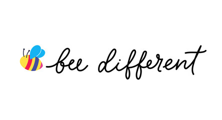 Be different colorful design concept with lettering. Hand drawn motivational leadership quote with cute bee. Be unique Cartoon concept vector illustration. Bee quote.