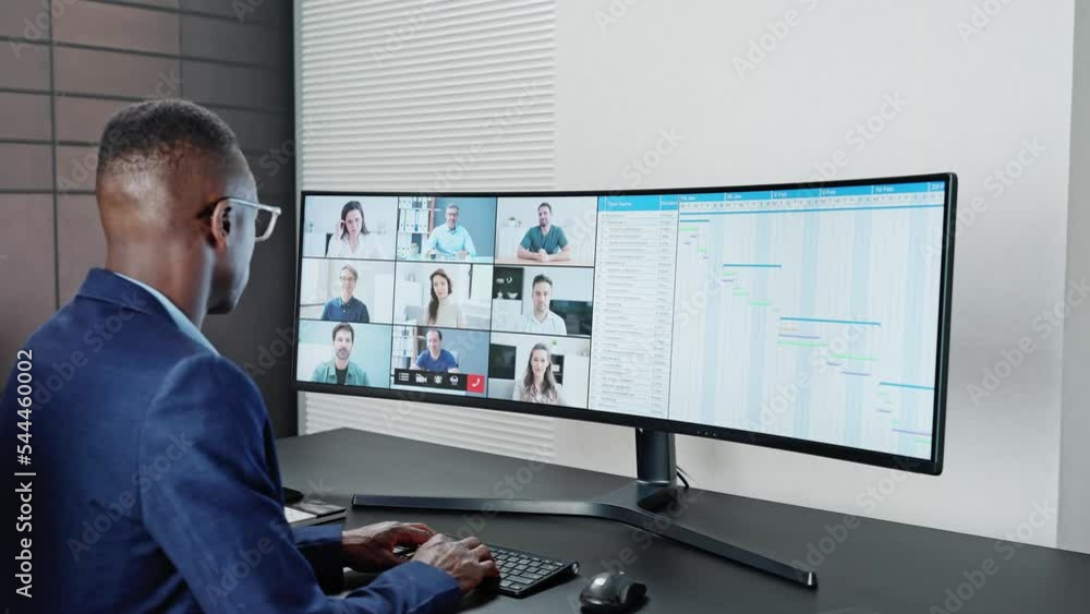 Poster telecommuting on desktop office computer