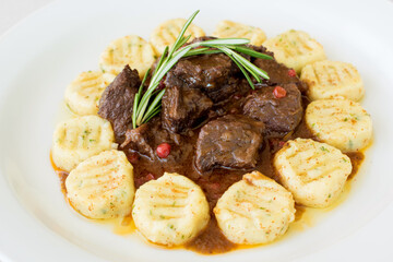Hungarian beef goulash with chive dumplings