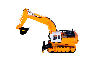 Children's toy backhoe isolated on transparent background PNG file.