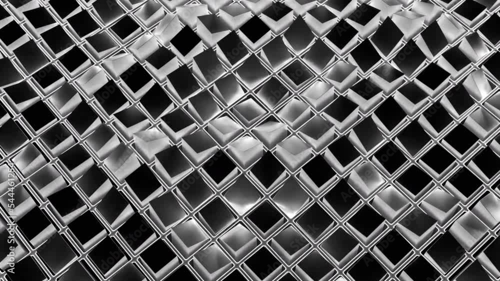 Poster gray and orange grid. design. rising and descending grid with patterns in animation on a black backg