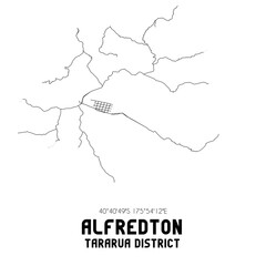 Alfredton, Tararua District, New Zealand. Minimalistic road map with black and white lines