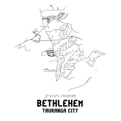 Bethlehem, Tauranga City, New Zealand. Minimalistic road map with black and white lines