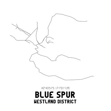 Blue Spur, Westland District, New Zealand. Minimalistic Road Map With Black And White Lines