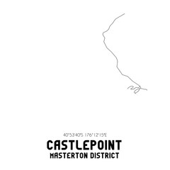 Castlepoint, Masterton District, New Zealand. Minimalistic road map with black and white lines