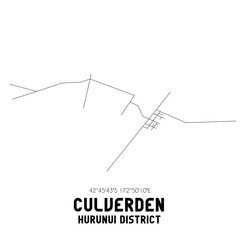 Culverden, Hurunui District, New Zealand. Minimalistic road map with black and white lines