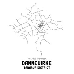 Dannevirke, Tararua District, New Zealand. Minimalistic road map with black and white lines