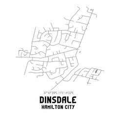 Dinsdale, Hamilton City, New Zealand. Minimalistic road map with black and white lines
