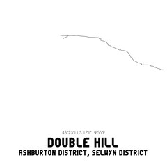 Double Hill, Ashburton District, Selwyn District, New Zealand. Minimalistic road map with black and white lines