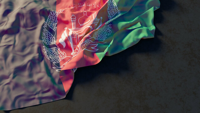 Flag of Afghanistan with beautiful lighting and colors. Isolated with dark background and copy space. 