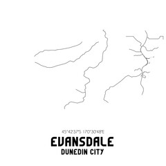 Evansdale, Dunedin City, New Zealand. Minimalistic road map with black and white lines