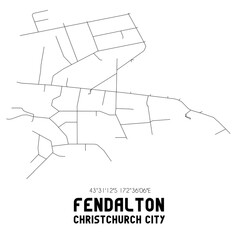 Fendalton, Christchurch City, New Zealand. Minimalistic road map with black and white lines