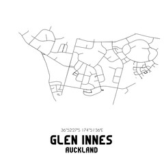 Glen Innes, Auckland, New Zealand. Minimalistic road map with black and white lines