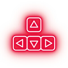 Neon red arrow keys icon, keyboard buttons on transparent background