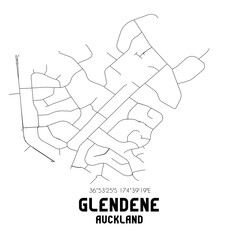 Glendene, Auckland, New Zealand. Minimalistic road map with black and white lines