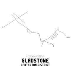 Gladstone, Carterton District, New Zealand. Minimalistic road map with black and white lines
