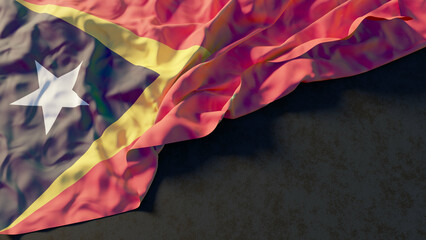 Flag of East Timor with beautiful lighting and colors. Isolated with dark background and copy space. 