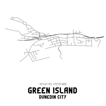 Green Island, Dunedin City, New Zealand. Minimalistic Road Map With Black And White Lines