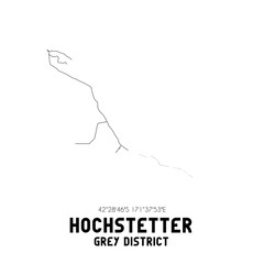 Hochstetter, Grey District, New Zealand. Minimalistic road map with black and white lines