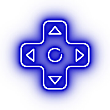 Neon blue d-pad icon, arrow buttons on transparent background