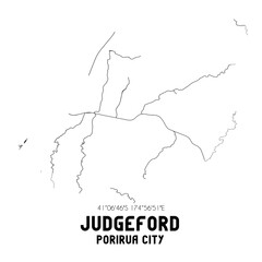 Judgeford, Porirua City, New Zealand. Minimalistic road map with black and white lines
