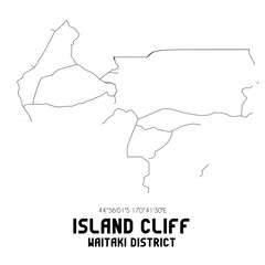 Island Cliff, Waitaki District, New Zealand. Minimalistic road map with black and white lines