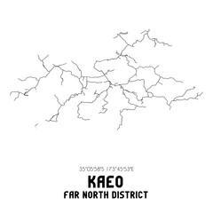 Kaeo, Far North District, New Zealand. Minimalistic road map with black and white lines