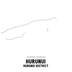 Hurunui, Hurunui District, New Zealand. Minimalistic road map with black and white lines