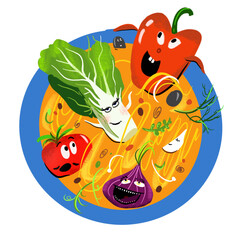 vegetables illustration. Soup with vegetables - 544465057