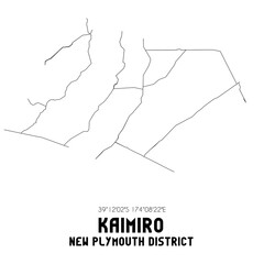 Kaimiro, New Plymouth District, New Zealand. Minimalistic road map with black and white lines