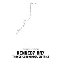 Kennedy Bay, Thames-Coromandel District, New Zealand. Minimalistic road map with black and white lines