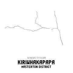 Kiriwhakapapa, Masterton District, New Zealand. Minimalistic road map with black and white lines