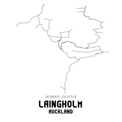 Laingholm, Auckland, New Zealand. Minimalistic road map with black and white lines