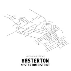 Fototapeta na wymiar Masterton, Masterton District, New Zealand. Minimalistic road map with black and white lines
