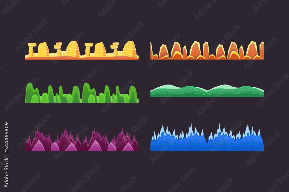 Poster seamless grounds, land and soil for ui game vector set
