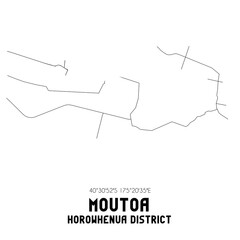 Moutoa, Horowhenua District, New Zealand. Minimalistic road map with black and white lines