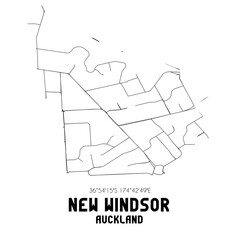 New Windsor, Auckland, New Zealand. Minimalistic road map with black and white lines