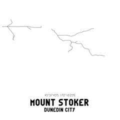 Mount Stoker, Dunedin City, New Zealand. Minimalistic road map with black and white lines