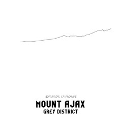 Mount Ajax, Grey District, New Zealand. Minimalistic road map with black and white lines