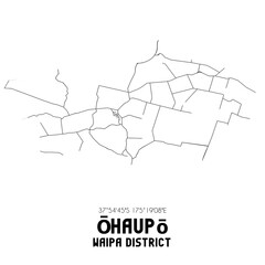 Ohaupo, Waipa District, New Zealand. Minimalistic road map with black and white lines