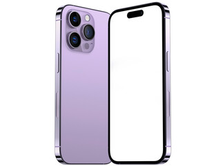 Smart purple phone isolated screen on white background