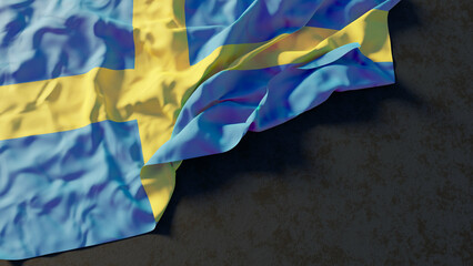 Flag of Sweden with beautiful lighting and colors. Isolated with dark background and copy space. 